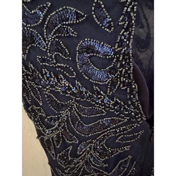 Primavera Couture Fitted Mesh Navy BlueBeaded Dress Sz 10 Prom Formal Homecoming - Picture 9 of 11